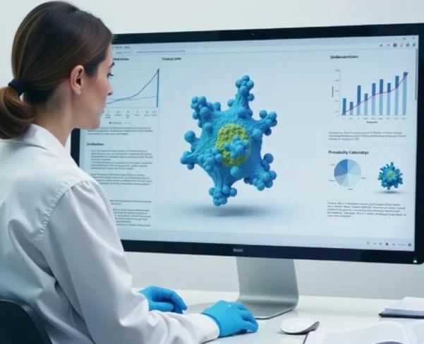 Analyst reviewing cancer data with Oncologist Email List USA 2025 for marketing precision
