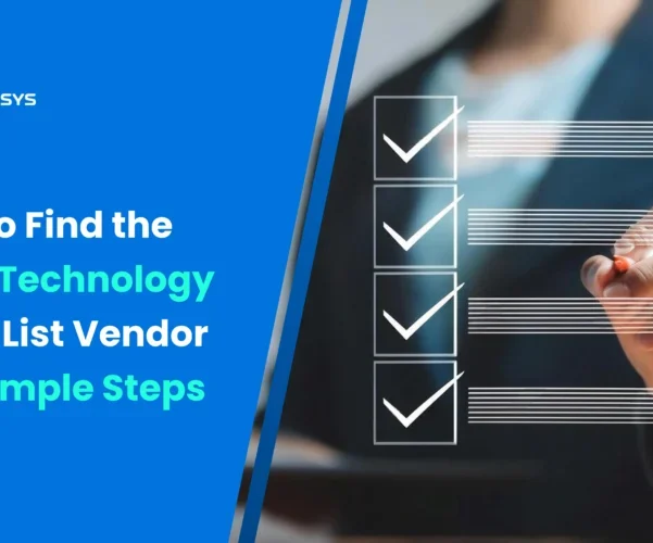 Checklist concept with business professional marking items, illustrating steps to find the right technology users list vendor – Global Datasys Group branding included.