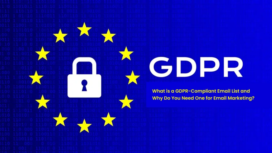 GDPR compliance concept illustrated with a lock icon surrounded by EU stars, symbolizing data privacy and secure email marketing.